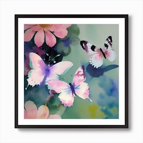 Butterflies And Flowers 4 Art Print