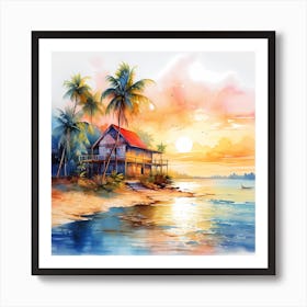 Sunny Horizons: Caribbean Watercolor Bliss Art Print