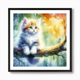 Kitten On A Branch Art Print