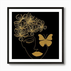 Woman'S Face With Flowers Art Print