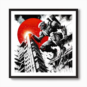 Mecha-Robot On Skyscraper Art Print