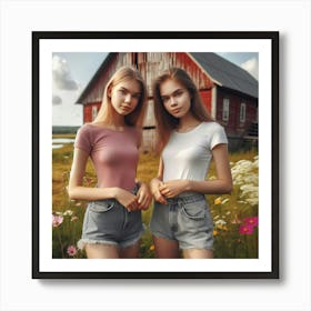 Two Girls In Front Of A Barn 1 Art Print