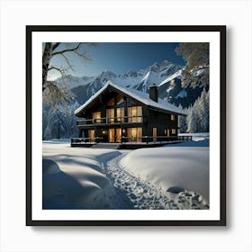 Winter House In The Mountains Art Print