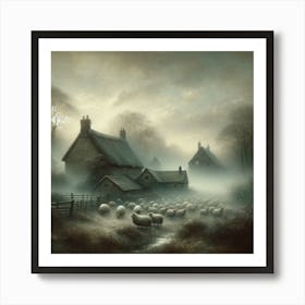 Sheep In The Mist Art Print