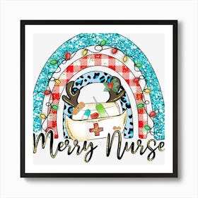 Merry Nurse Rainbow Stethoscope Christmas Tree Nurse Gifts Art Print