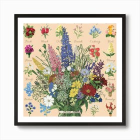 Birth flowers family bouquet 11 Art Print