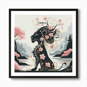 Lion With Flowers Art Print