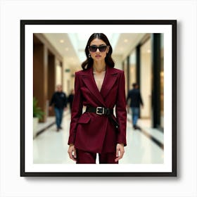 Model In Burgundy Suit Art Print