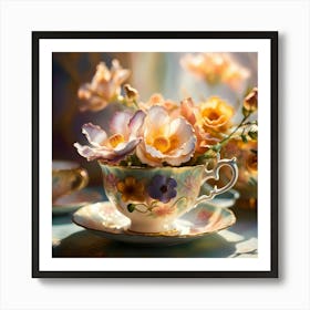 Teacups And Flowers Art Print