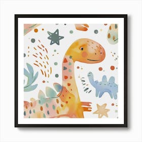 Starry Dinosaur Muted Pastels Pattern 1 Art Print