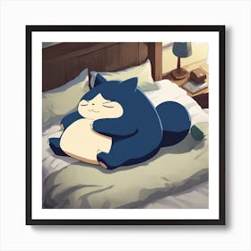 Cute Cat Sleeping In Bed Art Print