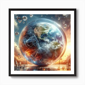 Earth In Space With Bubbles 3 Art Print