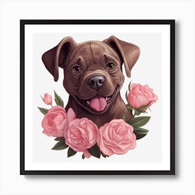 Dog With Roses 5 Art Print