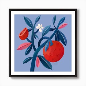 Red Orange On Blue Background Art Print