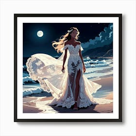 Bride On The Beach At Night Art Print