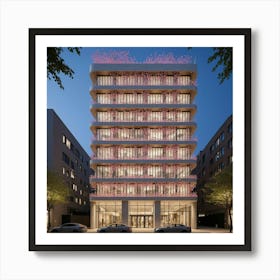 Pink Building At Night 1 Art Print