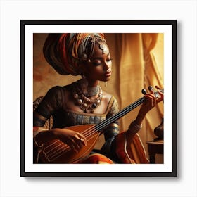 African Woman Playing Lute Art Print