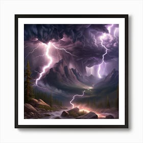 Lightning Storm In The Mountains Art Print