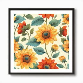 Orange Yellow Sunflowers Art Print