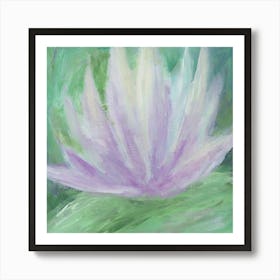 Waterlilly - square floral flower purple green hand painted Art Print