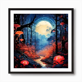 Moon Rising Over Enchanted Forest Art Print