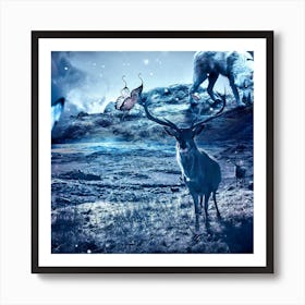 Wolf And Deer Art Print