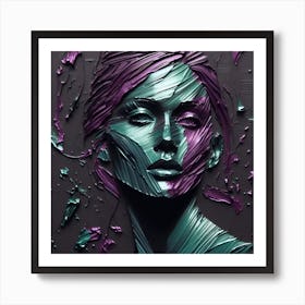 Portrait Of A Lady In An Abstract - An Embossed Artwork In Turquoise and Purple Acrylic Colors. Art Print