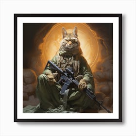 Cat With Rifle Art Print