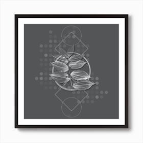 Vintage King Solomon's Seal Botanical with Line Motif and Dot Pattern in Ghost Gray n.0264 Art Print