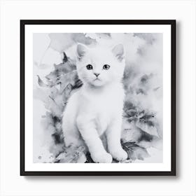 Black and White White Kitten Art Print