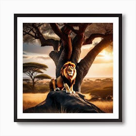 Lion And The Tree 3 Art Print