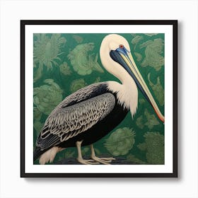 Ohara Koson Inspired Bird Painting Brown Pelican 4 Square Art Print