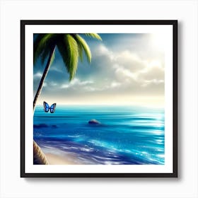 Blue Butterfly On The Beach Art Print