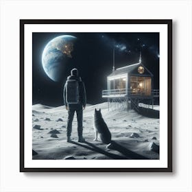 Man On The Moon With Dog Art Print