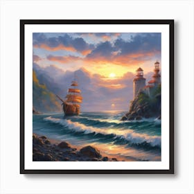 Lighthouse On The Sea Art Print