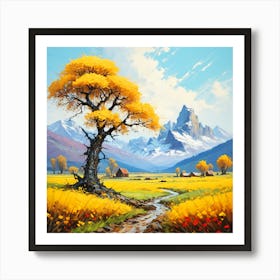 Yellow Tree In The Meadow Art Print