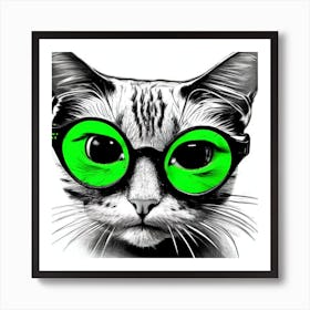 Cat With Green Glasses Art Print