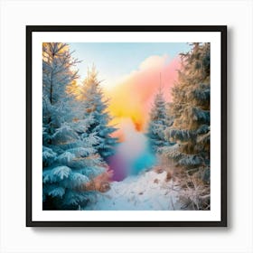 Firefly Winter, Forest, Smoke, Baby Blue, Pink, Yellow, Light Magenta, Art, 4k, Resolution, Photorea Art Print