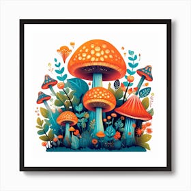 Mushrooms In The Forest Art Print