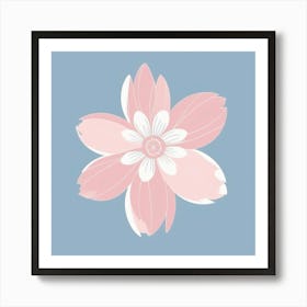 A White And Pink Flower In Minimalist Style Square Composition 406 Art Print