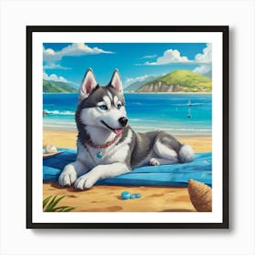 Husky Dog On The Beach Art Print