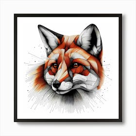 Red Fox - Abstract Line Art Illustration 213 Art Print