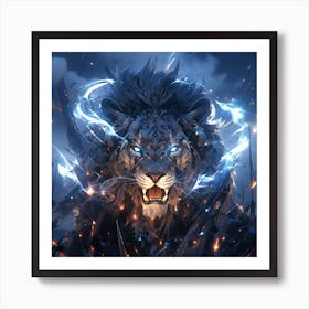 Lion lightning Art Print