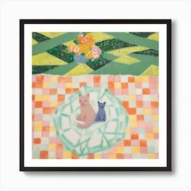 Pastels Cats In A Picnic Blanket Art Print