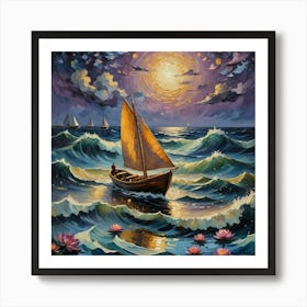 Sailboat At Night Art Print