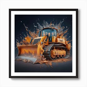 Yellow bulldozer surrounded by fiery flames 3 Art Print