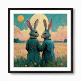 Rabbits In The Moonlight 2 Art Print