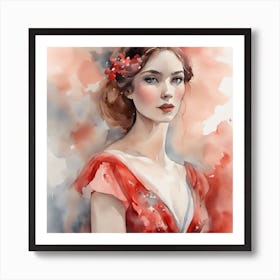 Watercolor Of A Woman In Red Dress 1 Art Print