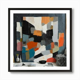 Original Abstract Painting On Canvas Dramatic Wall Art Black Mid Century Modern 12 Art Print