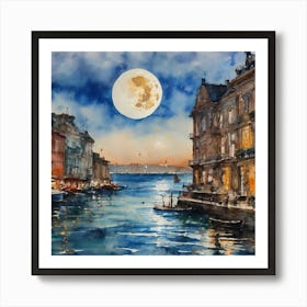 Moonlight Over The Water Art Print